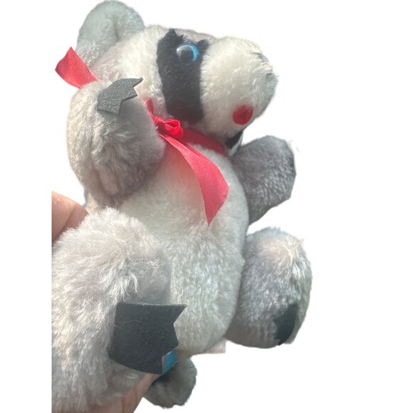 Vintage Acme Premium Supply Corp Raccoon Plush Toy Gray & Black Red Ribbon Made - Picture 7 of 7